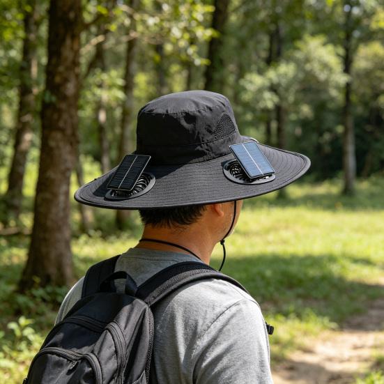 Solar Fan Bucket Hat Adjustable Wide Brim Sun Hat with Built-in Solar Panel Cooling Fan Hiking Fishing UV Protection Hat