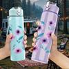 1PC Purple Wildflower Pattern 750ml Color Plastic Sports Water Bottle Leakproof Flip Straw Lid Suitable for Sports Office Home Use