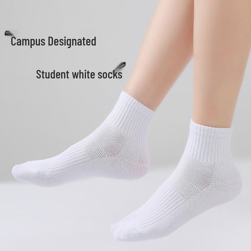 Antibacterial Cotton Mesh Socks for Primary & Secondary Students - Breathable, Odor-Resistant, White, for Boys & Girls in Spring & Autumn