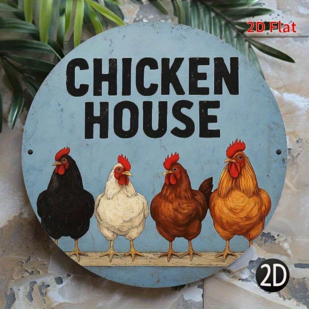 Vintage Chicken Coop Metal Sign Rustic Wall Art Round Iron Decor Home Office Cafe Garage Gift