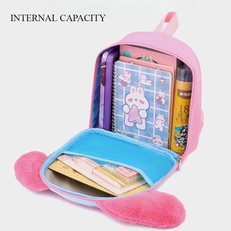 2025 Spring New Cute Cartoon Children Schoolbags Adorable Big Ears Plush Doll Kid's Backpack Ultra Light Kindergarten 3-6 Years Old Baby Girl Book Bag