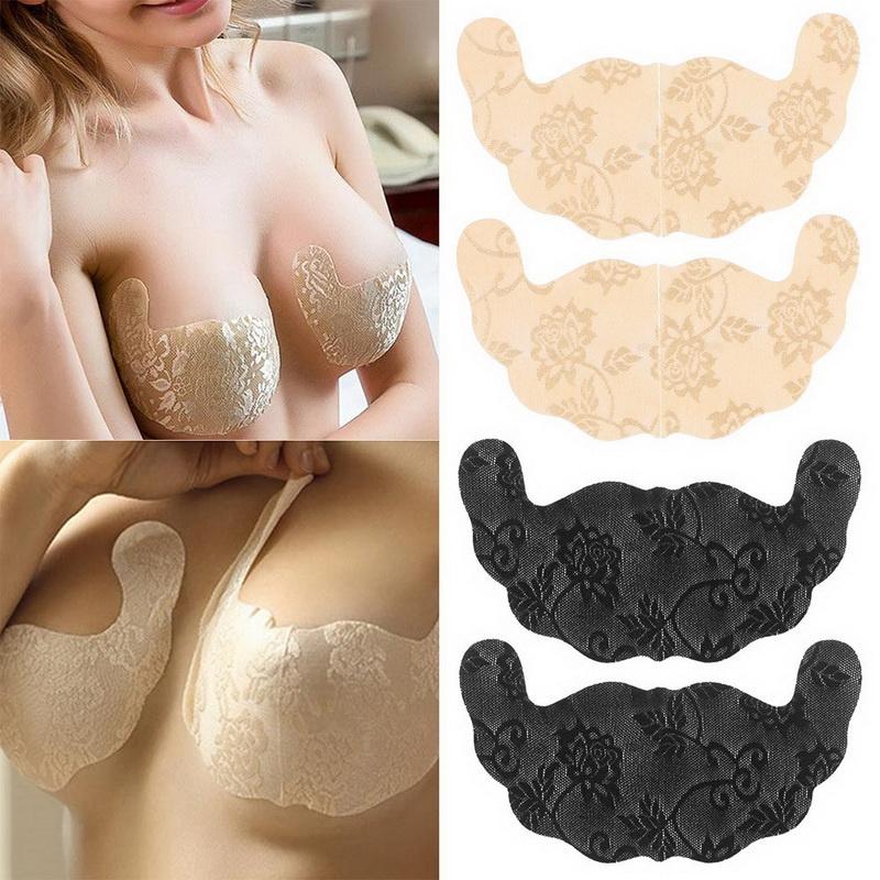 2 Pairs Women Self Adhesive Bra Strapless Large Size Backless Bra Sexy Lace Push Up Underwear Invisible Bra