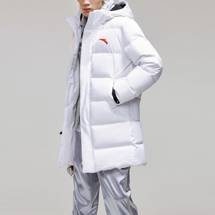 Anta Letter Print Mid-Length Knee-Length Hooded Down Jacket Men Outerwear White 952047952-1