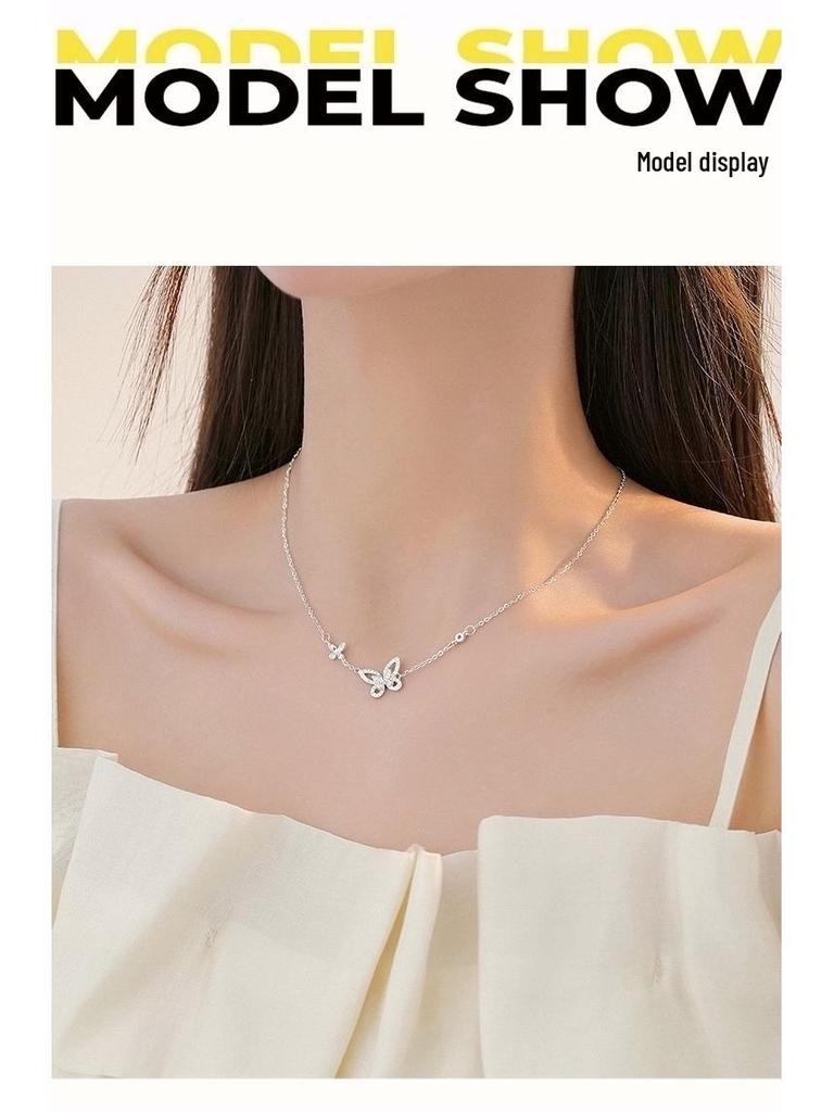 High-Quality Moissanite Silver Double Butterfly Necklace for Women - Ideal Qixi Gift