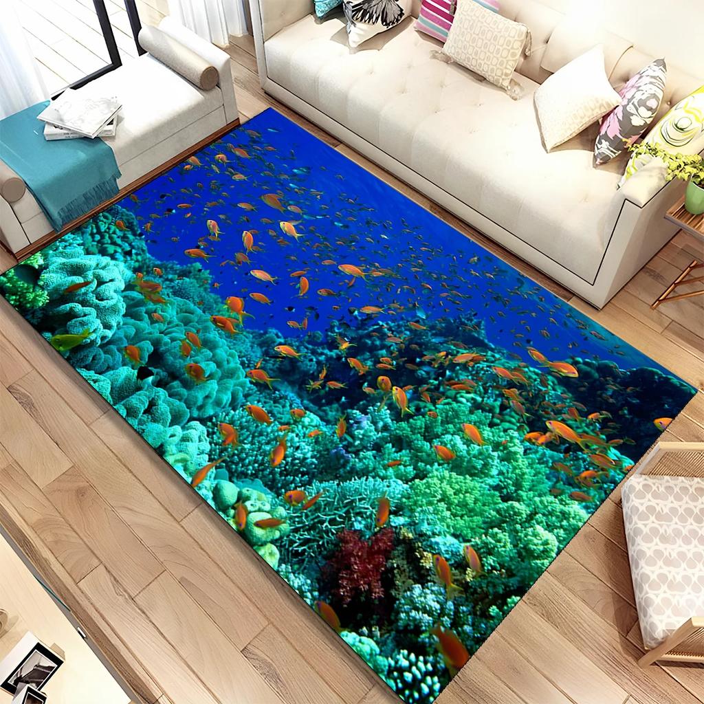 3D Seabed Underwater World Dolphin Turtle Area Rug,Carpet Rug for Living Room Bedroom Sofa Doormat,kids Play Non-slip Floor Mat