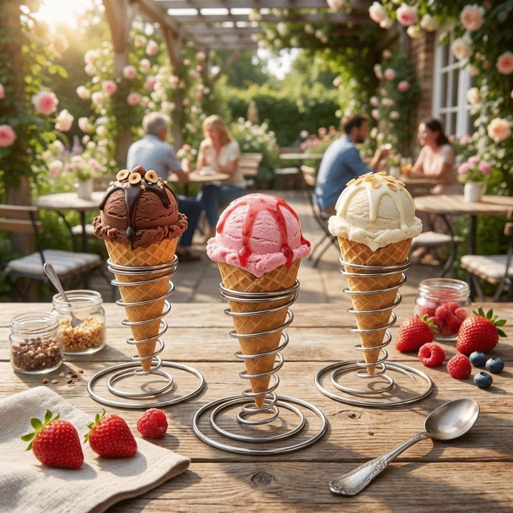 Stainless Steel Ice Cream Cone Holder Conical Spring Rust-proof French Fry Display Metal Basket Decorative Pizza Cone Holder