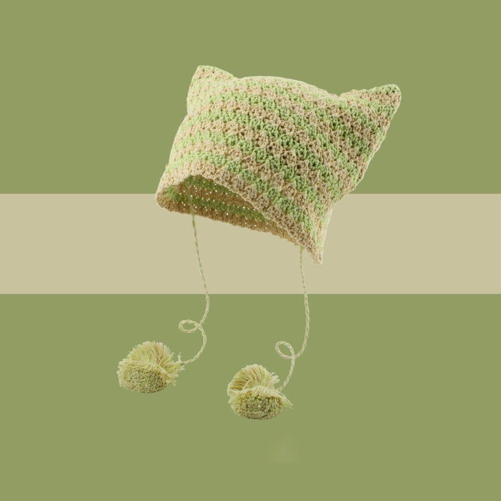 Cute Knitting Striped Devil Ear Casual Cap Japanese Beanie Hat Bonnet Hats Knitted Wool Caps