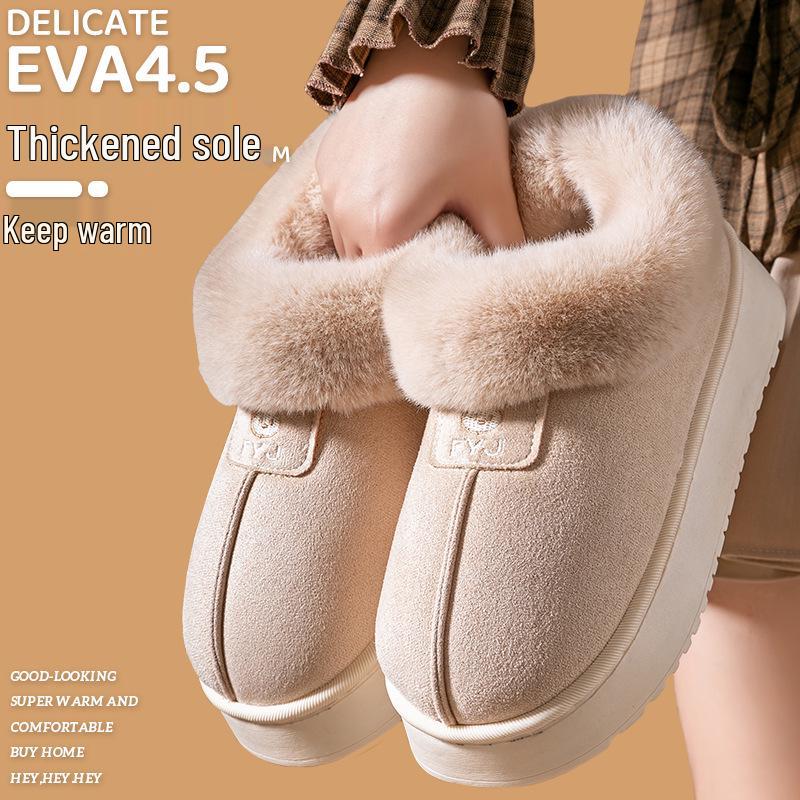 Damen Outdoor Winterhausschuhe mit Fleecefutter - Dick, Warm, Fellartig, mit Absatz