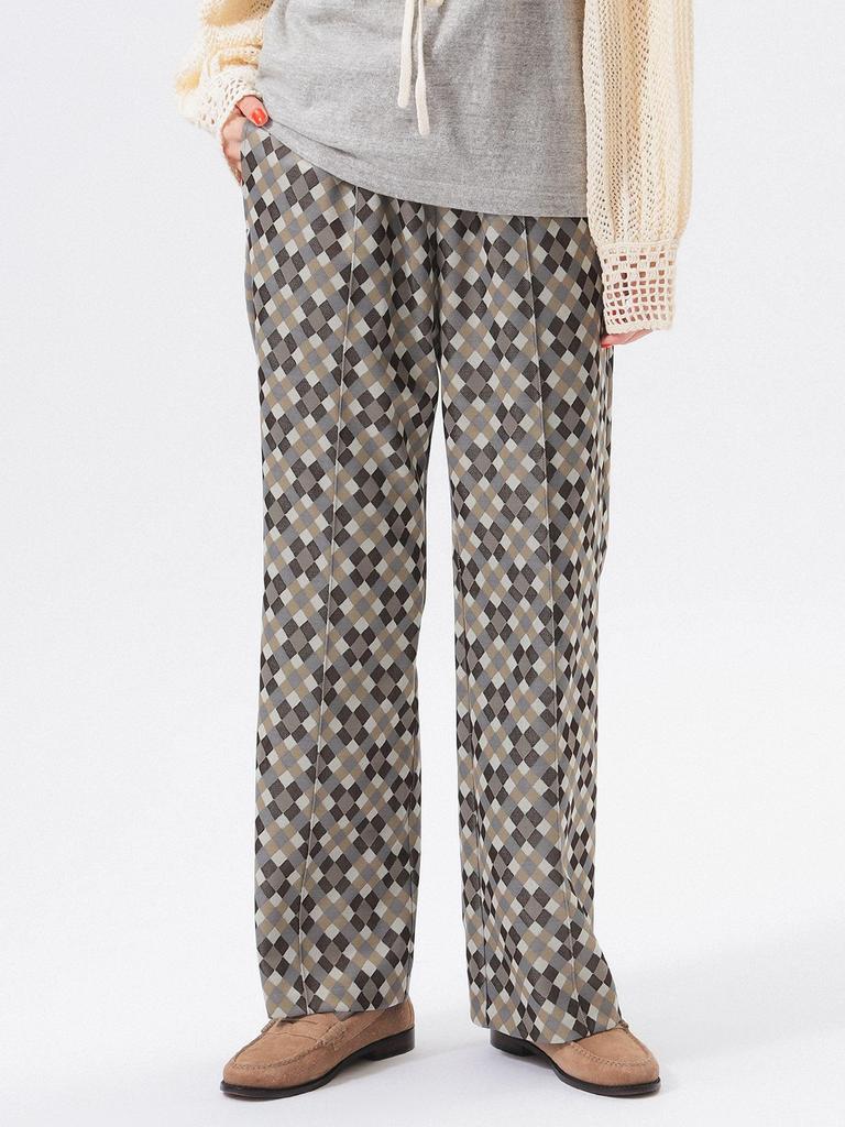 Beams Boy Women's Polyester Jacquard Work Pants, Brown, 13240454458