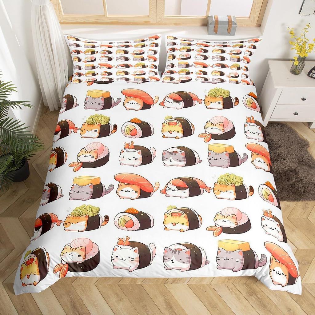 Three-Piece Catering Rice Ball Animation Digital Printing Quilt Pillowcase Bedding