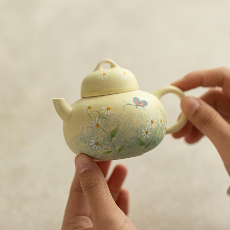 Hand Painted Teapot Underglaze Retro Oil Painting Daisy Small Pot High End Ceramic Tea Set