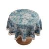 Floral Linen Cotton Tablecloth With Tassel Blue Retro Table Table Cover Round Dining Table Cover Tea Cloth Desktop Decoratio