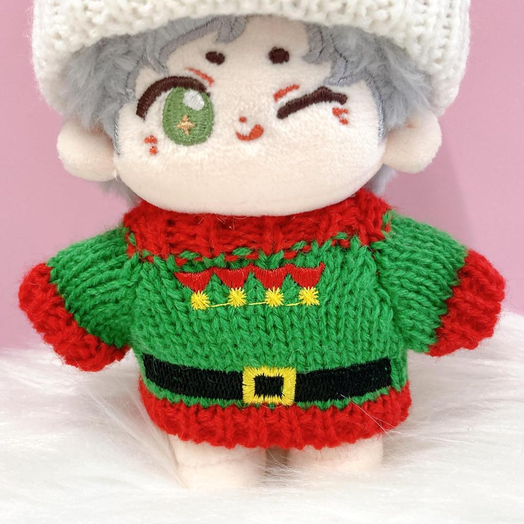 Weihnachtspullover & Strickmützen-Set für 10cm Weihnachtsmann-Plüschtier, Kigurumi, Zubehör, Otaku, Puppe, Maskottchen, Kpoppuppen-Kostüm [Gebraucht]