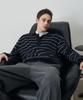 DRAW FIT Wool Supple Stripe Collar Knit [Navy]