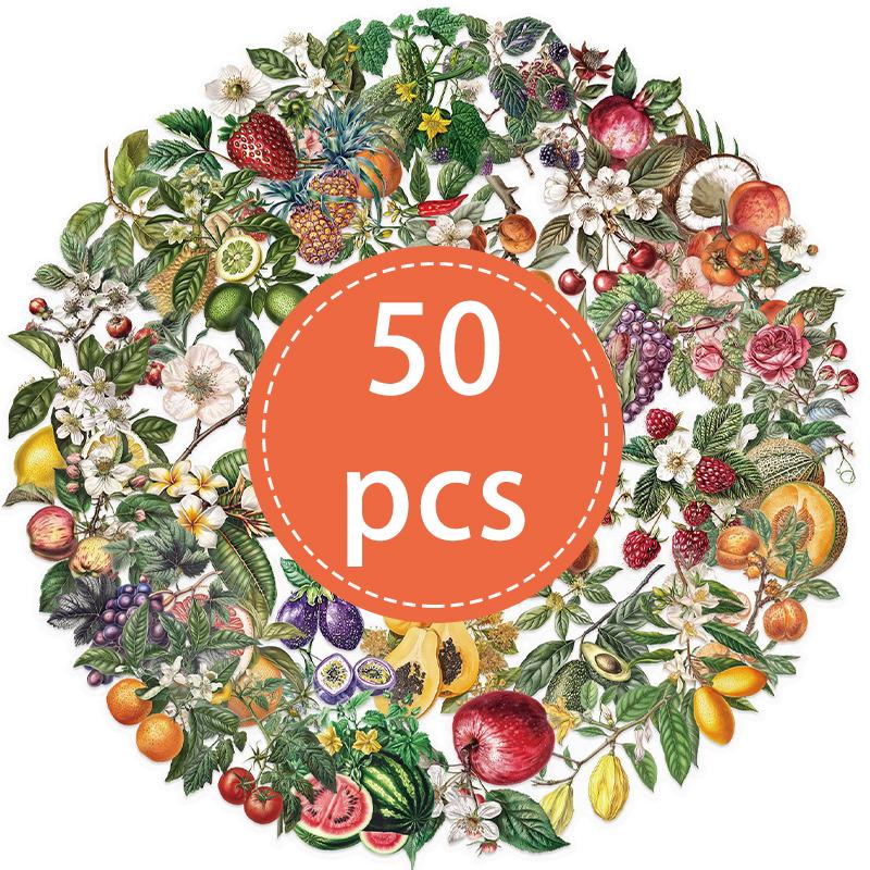 50 ШТ. Наклейки с фруктами и овощами Винтажные Цветные Милые Реалистичные Еда Фруктовые Наклейки Водонепроницаемые Виниловые Наклейки для Журнала
