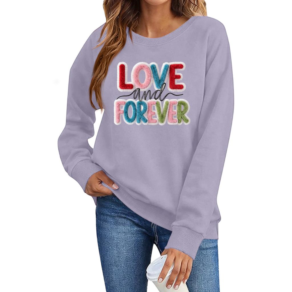 Valentines Sweatshirts For Women Love Heart Graphic Pullover R-neck Long Sleeve Tops Valentine's Day Sweatshirt