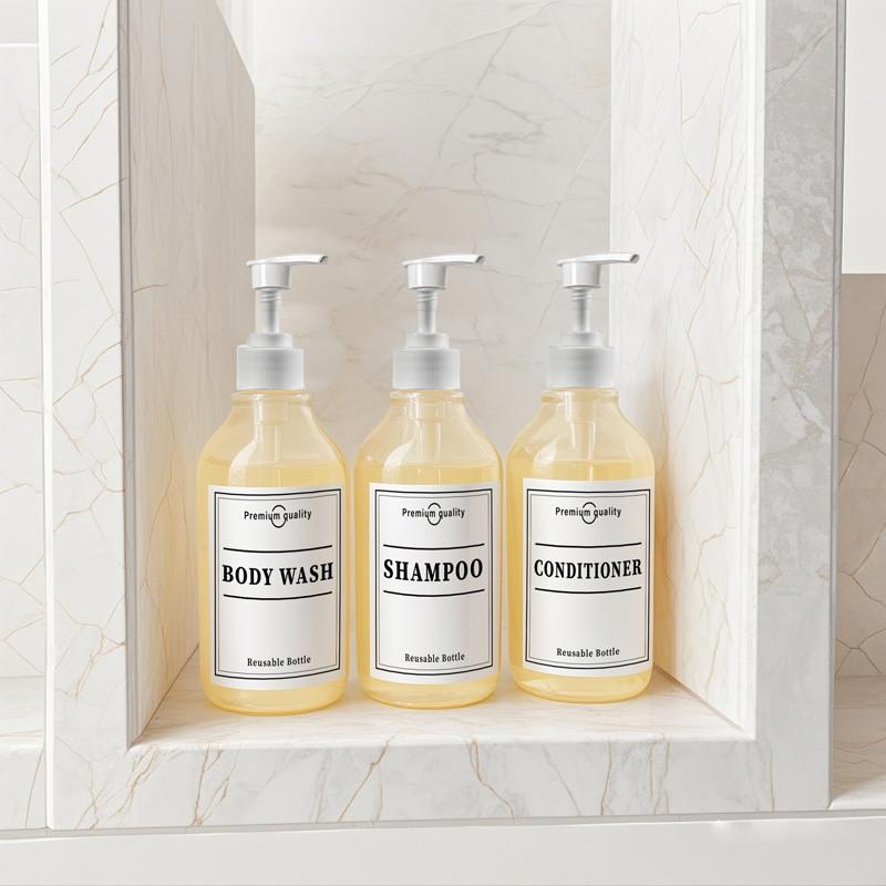 500ml Transparent Plastic Lotion Bottle Refillable Pump Bottle Dispensers Wall Mounted with Labels for Dish Body Wash