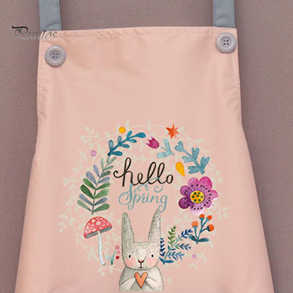 Puntos Cartoon Oil Proof Kitchen Waterproof Wipeable Wreath Rabbit Nail Shop Apron
