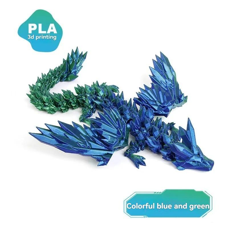 3D Printed Dragon Colorful Gem Dragon Figurines Movable Joint Rotatable Articulated Dragon Crafts Desktop Western Action Figure