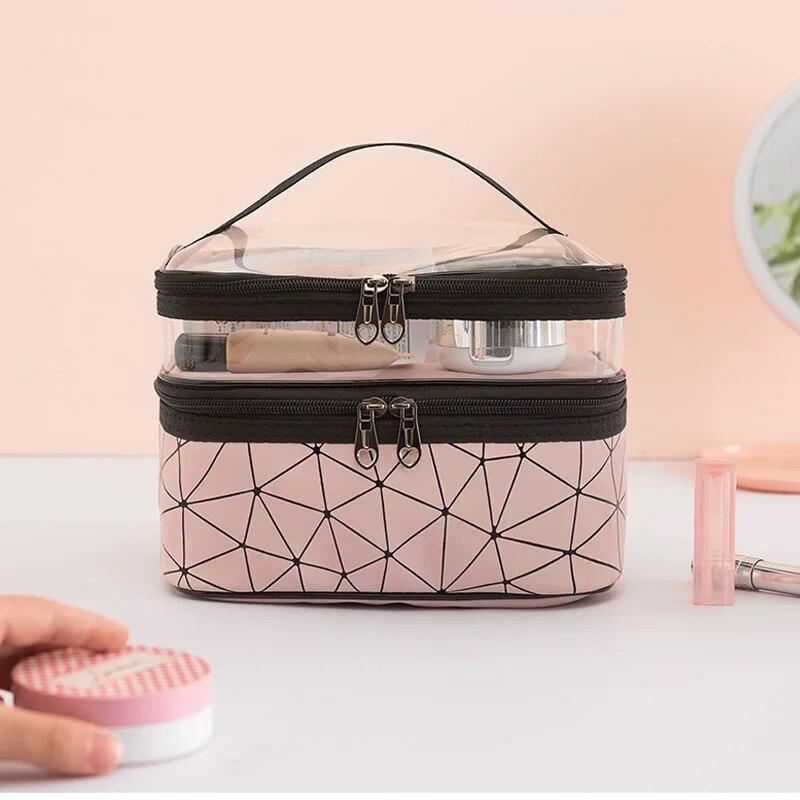 Double Makeup Bag Large Capacity Multi-functional Portable Travel Storage Portable Zipper Skin Care Toiletry Bag