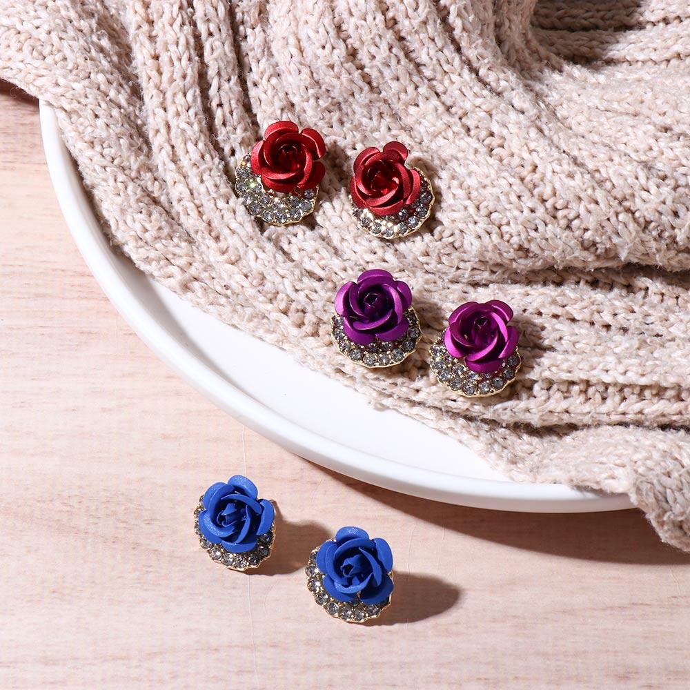 For Grils Rose Flower Zircon Women Stud Earrings Ear Jewelry Drop Earrings Korean Dangle Earrings