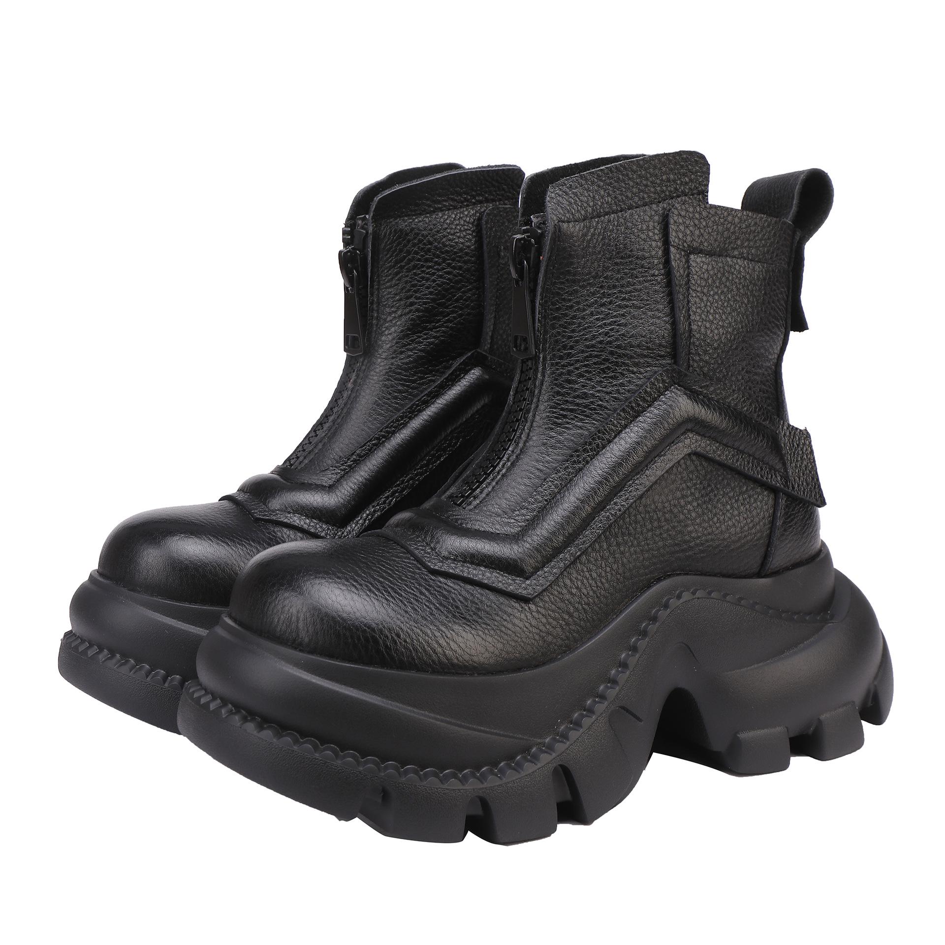 

Women s Thick-Soled Leather Ankle Boots, Autumn/Winter 2025 - Front Zipper, High-Quality Cowhide, Lightweight & Soft. 36