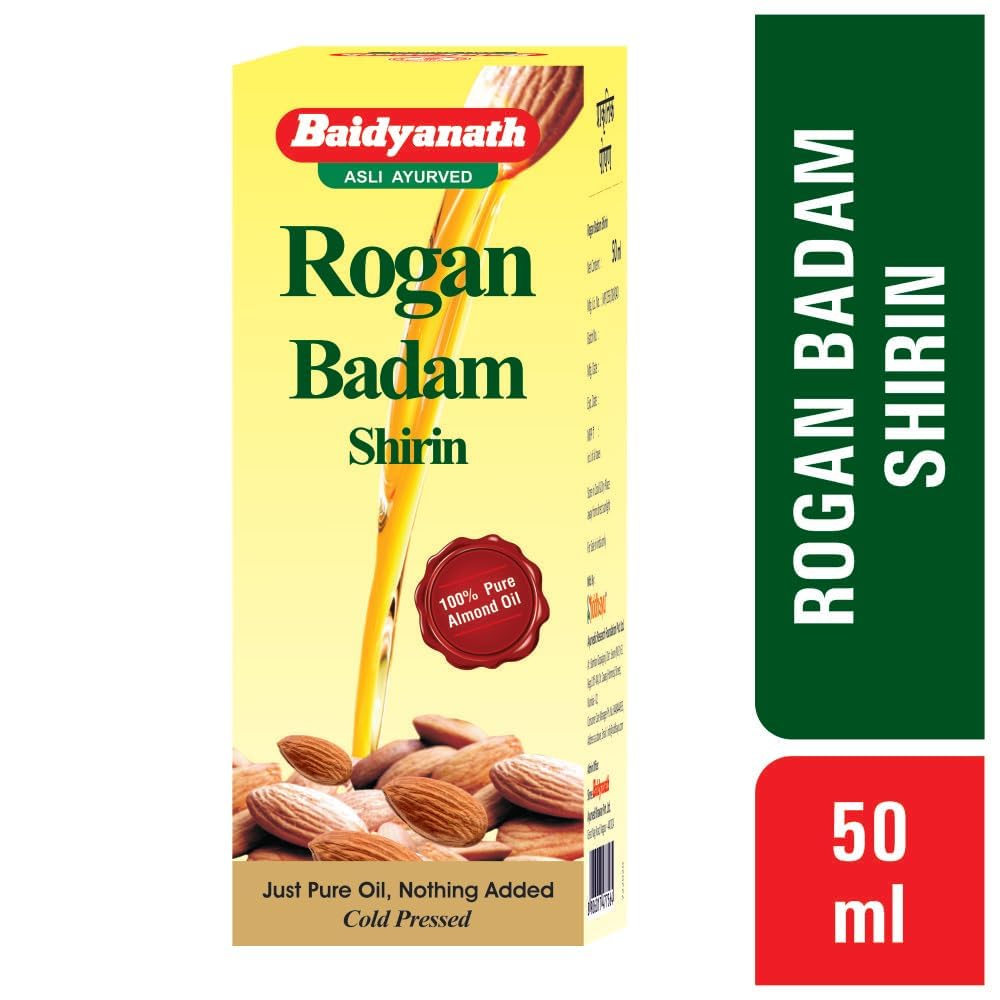 Baidyanath Asli Ayurved Rogan Badam Shirin 50Ml - 100% Pure Almond Oil, Cold Pressed | Natural Skin Softener For Glowing Skin & Hair Growth