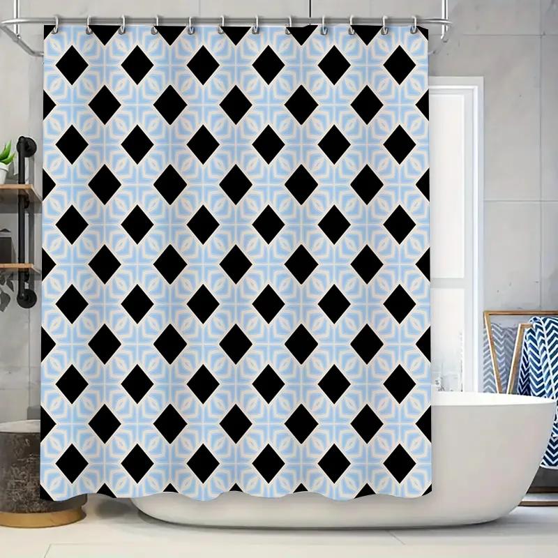 

Blue Checkered Shower Curtain Bath Decor for Home Decoration Easy Installation and Washable Fabric Size 72 x 84 Inches 90x180cm