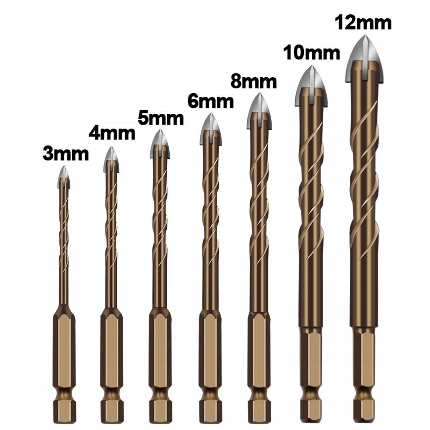 Set of spiral drill bits for glass, tiles, ceramics, 7 pcs., 3-12 mm