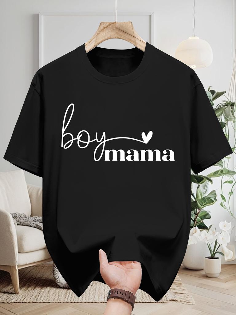 Niuwang Selection Men's 200g 100% Cotton Short Sleeve T-Shirt - Navy Blue Casual Graphic Tee with Boy Mama & Heart Design, Regular Fit Summer Top for
