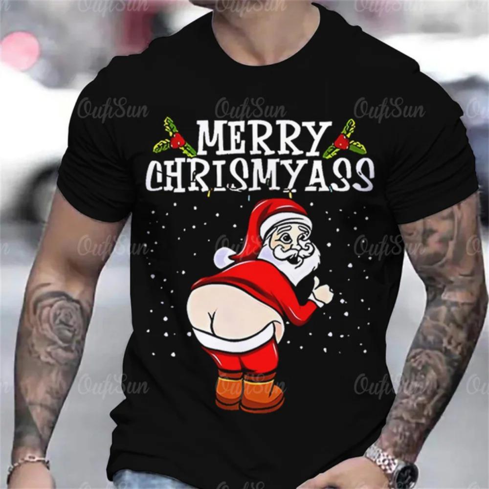 Christmas Men's T-shirt O Neck Red Santa Tshirt For Men Xmas Oversized Fashion Streetwear Short Sleeve Tops Harajuku Men Clothes