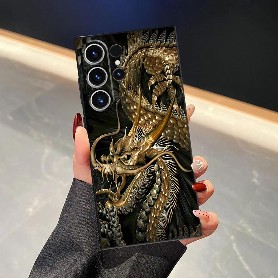 Tiger Dragon Black Soft Phone Cover Case for Samsung Galaxy S21 S22 S24 Plus S23 FE S25+ S23+ S24+ S20 Note 20 10 S25 Ultra