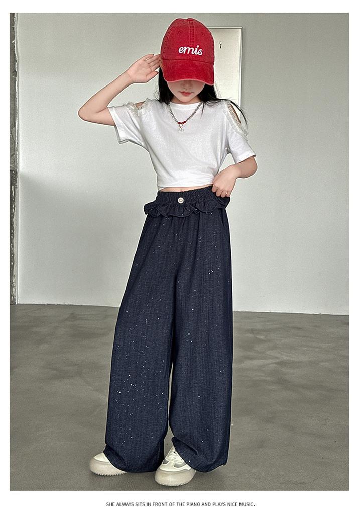 Girls' Pants, Summer Thin Design, Girls' Korean Version Straight Leg Pants, Girls' Casual Pants, Junior High School Students' Tencel Jeans