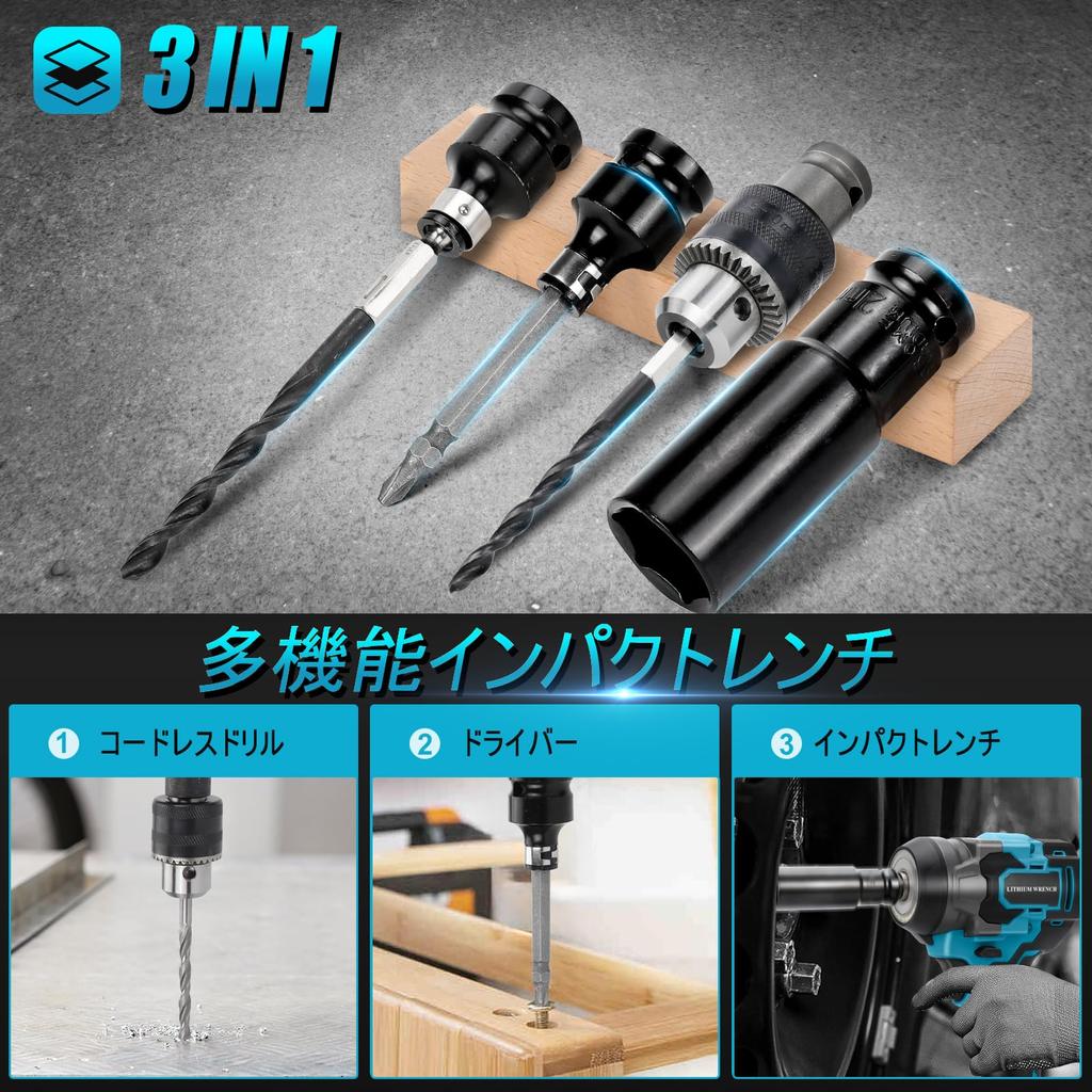 Ceritica Elektrický Rázový Maximální Točivý moment Bezkomutátorový Kompaktní Elektrický Kompatibilní s Makita Šroub Pneumatika Kolo Automatické LED Světlo Nabíječka Prodáváno Klíč,