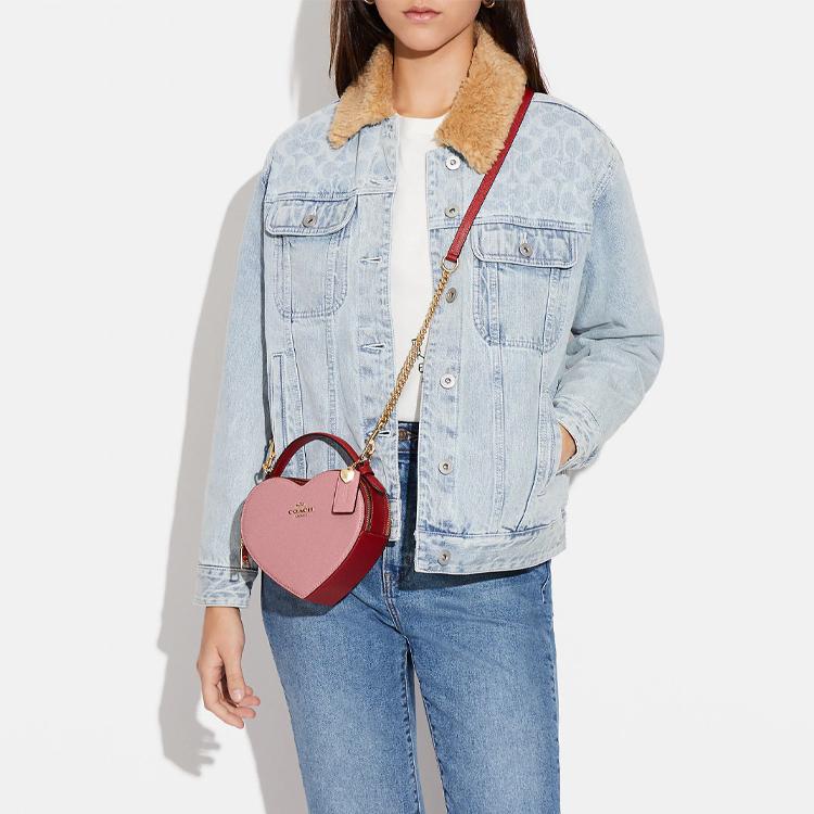 Coach Heart 15 Double Layer Love Heart 3D Leather Handheld Crossbody Bag Mini Women Handbags Pink C6952-IMP1X