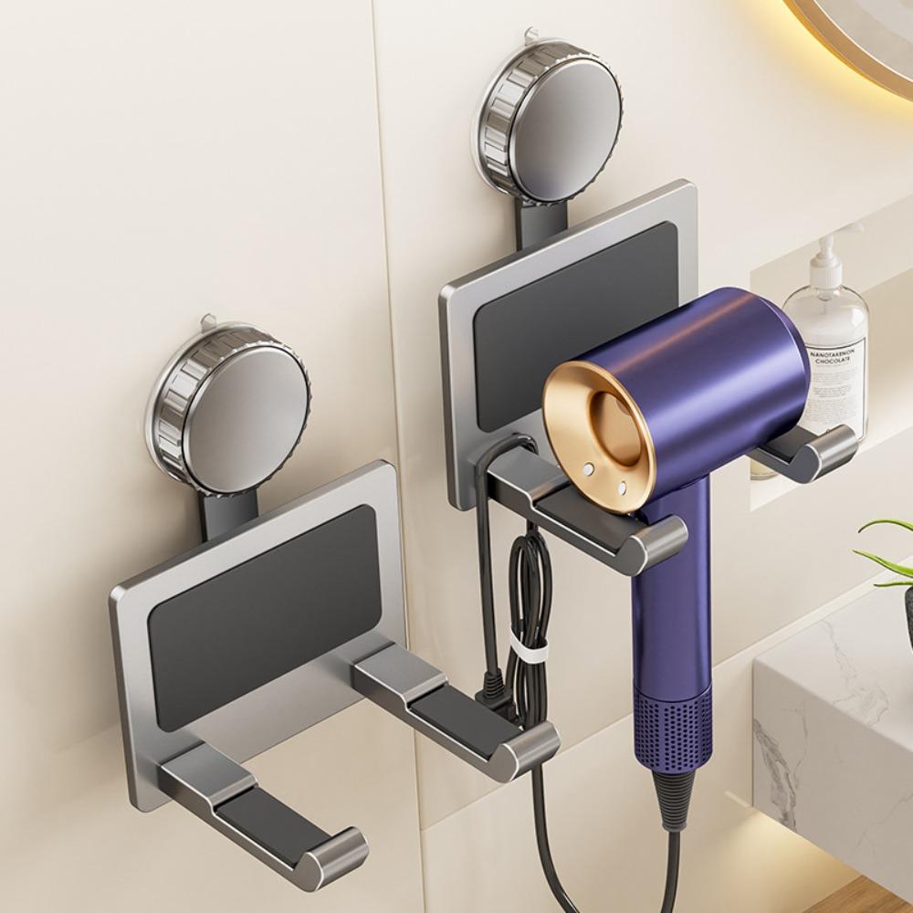 Punch-Free Suction Cup Hair Dryer Holder Aluminum Hair Dryer Organizer Hair Dryer Hanger  Bathroom