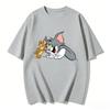 2026 New Tom Jerry Print Tshirt Casual Loose Couple Family Matching Outfits Short Sleeve Cotton Tee Summer Streetwear Tops Y2k