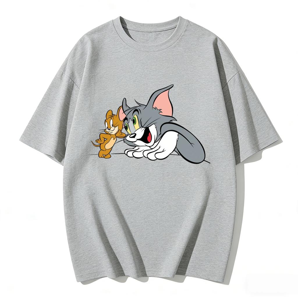 2026 New Tom Jerry Print Tshirt Casual Loose Couple Family Matching Outfits Short Sleeve Cotton Tee Summer Streetwear Tops Y2k