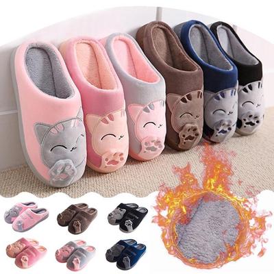 Women Winter Cotton Home Slippers Cartoon Cat Non-slip Warm Indoors Bedroom Floor Soft Sole Shoes