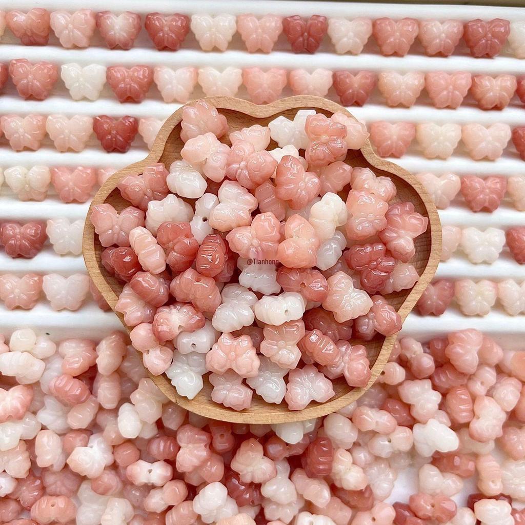 Small White Jade Bodhi Root Butterfly Carved Beads Bracelet Accessories & Charms