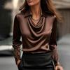 Women Satin Cowl Neck Blouse Long Sleeve Turn‑Down Collar Elegant Office Work Shirt Top S‑3XL