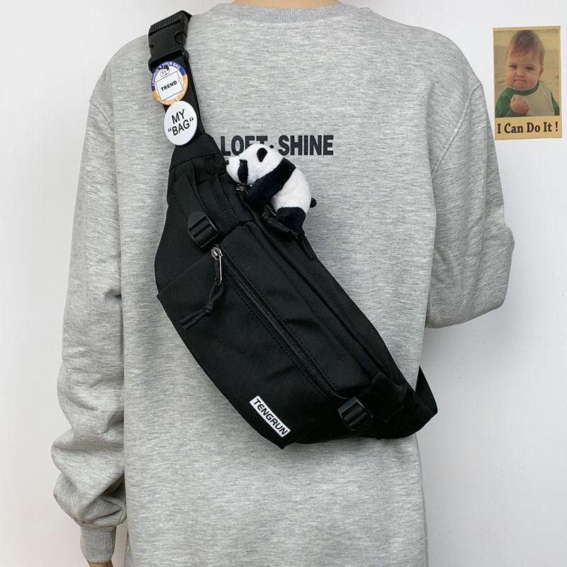 Casual Fanny Pack Japanese Simple Chest Bag Male Trend Personalized Couple Fanny Pack Sports Versatile Panda Pendant Breast Bag