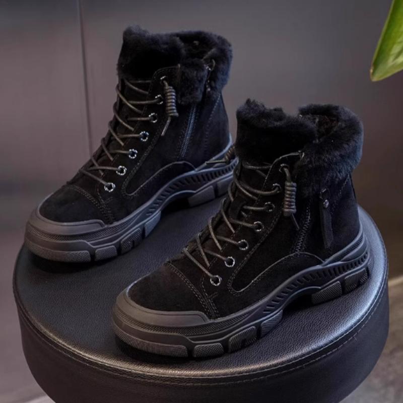 Fashion Cozy Warm Plush Ankle Boots Women Fashion Lace-up Side Zip Designer Boots Winter Casual Thick-soled Snow Boots Zapatos De Mujer