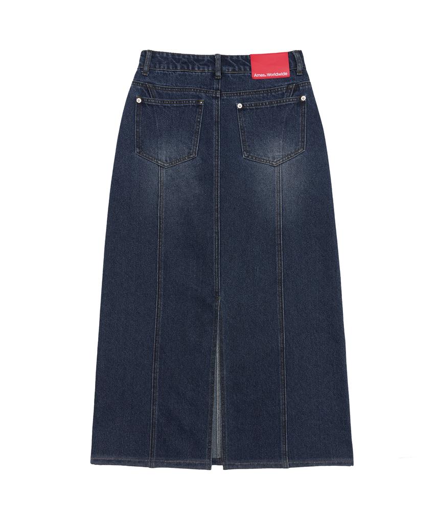 AMES-WORLDWIDE Curved Line Denim Long Skirt Blue