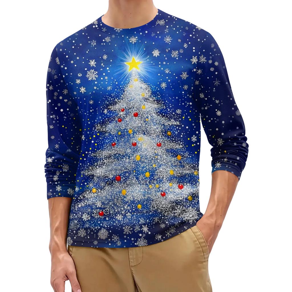 Men's Fashion Printed Round Neck Long Sleeve Bottoming Shirt Top