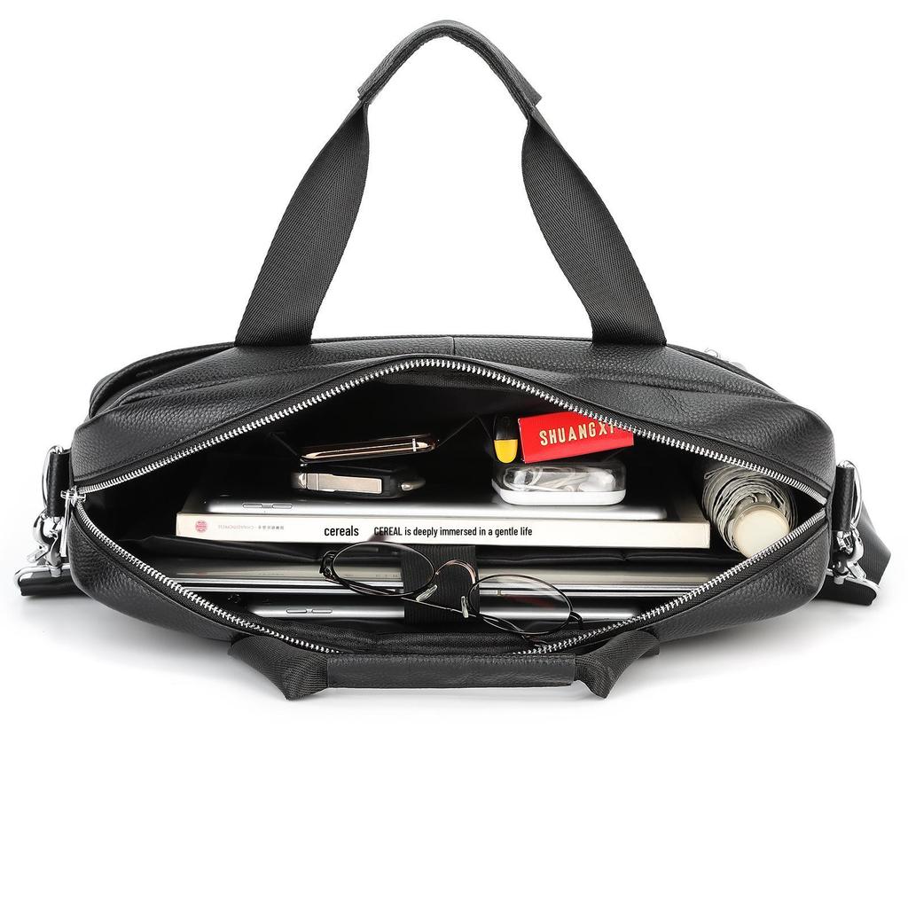 Men's Genuine Leather 15" Laptop Briefcase & Crossbody Shoulder Bag
