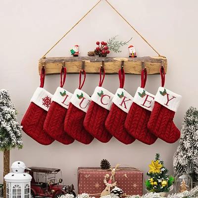 Letters Christmas Stocking New Knitting Christmas Tree Pendant Decorations For Home Xmas Gift Snowflake Alphabet Christmas Socks