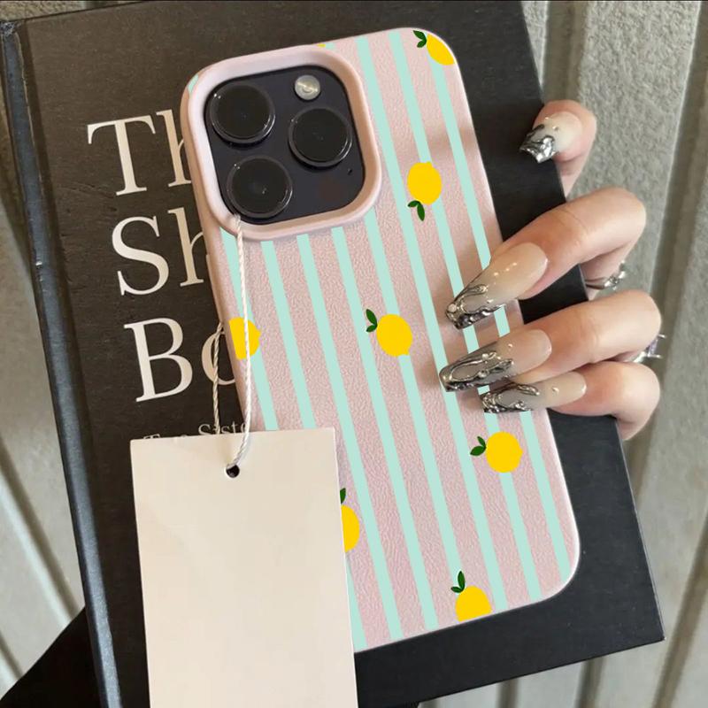 Phone Case For iPhone 17 Pro Max 16 15 14 13 12 11 Pro 14 15 Plus 17 Air Lemon Stripe Pattern Shockproof Silicone Soft Cover