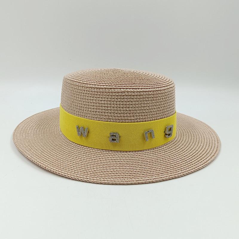 2022 new rhinestone RB letter flat top hat sunscreen black and white straw hat top hat holiday straw hat