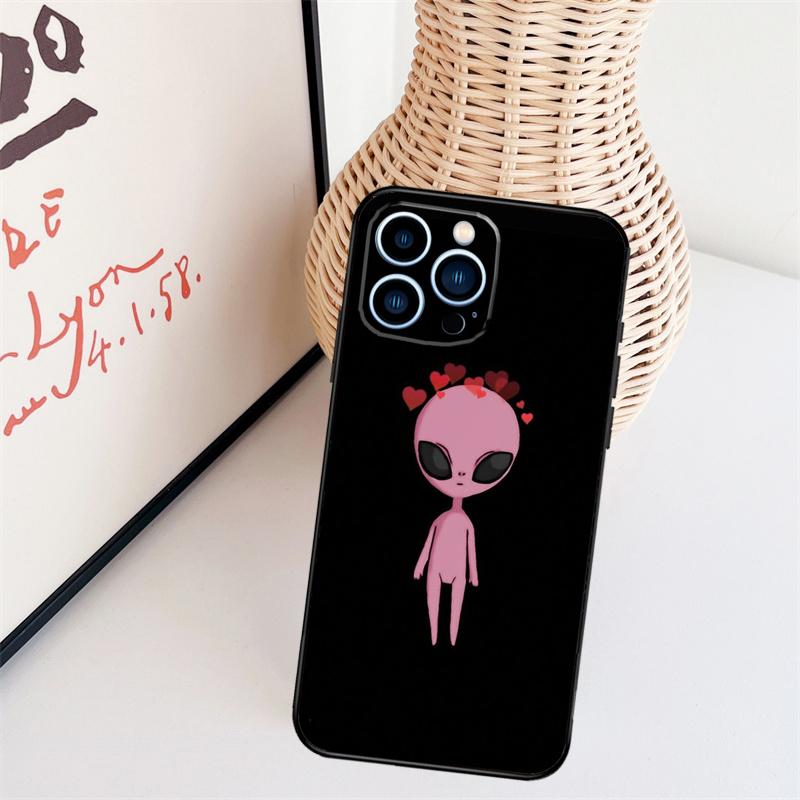 Cartoon Space Alien UFO Case For iPhone 11 12 13 14 16 15 Pro Max Mini X XS Max XR Plus Cover Coque